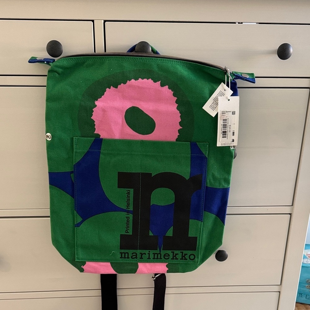 Marimekko Mono Backpack Unikko Pink and Green Graphic Bag NWT